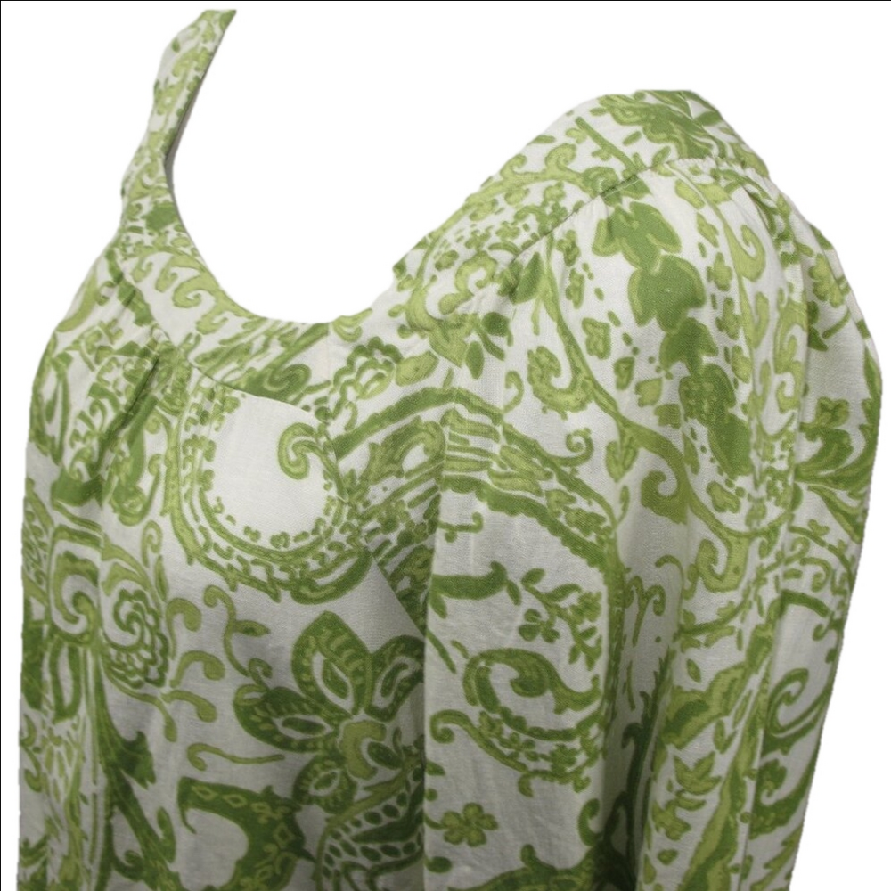 Nicole Miller Boho Green/White Paisley Cropped Linen Blend Blouse Size Medium - Picture 2 of 6